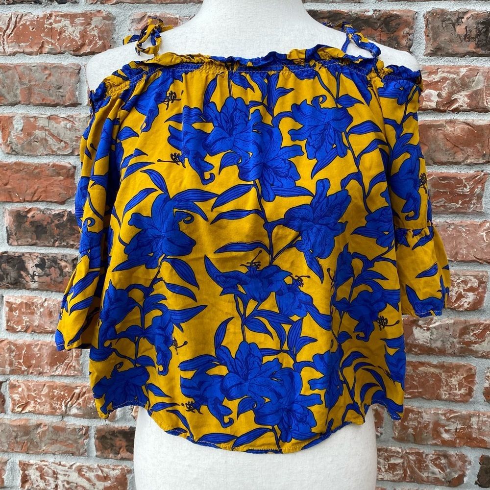 CC Boutique blue and yellow floral cold shoulder top / S / Excellent condition - Picture 1 of 11